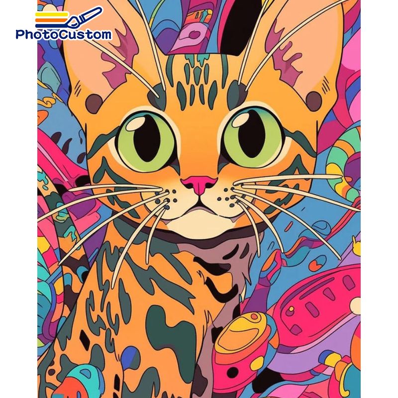 Art Craft Ideas Easy - ภาพวาดแมวขิงตามตัวเลขจาก PhotoCustom สำหรับตกแต่งบ้าน อุปกรณ์ศิลปะ งานฝีมือสัตว์ ระบายสีอะคริลิกง่ายๆ