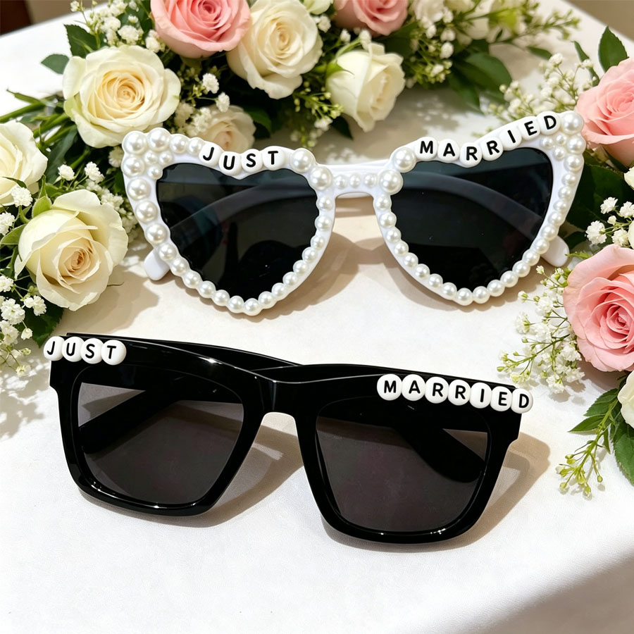 Art Craft Glasses - ชุดแก้วตกแต่งมุกเทียมสำหรับคู่บ่าวสาว 1/2 ชิ้น อุปกรณ์ประกอบฉากถ่ายภาพงานแต่งงาน ไม่มีฟังก์ชั่น แก้วตกแต่งสำหรับเจ้าสาวในอนาคต