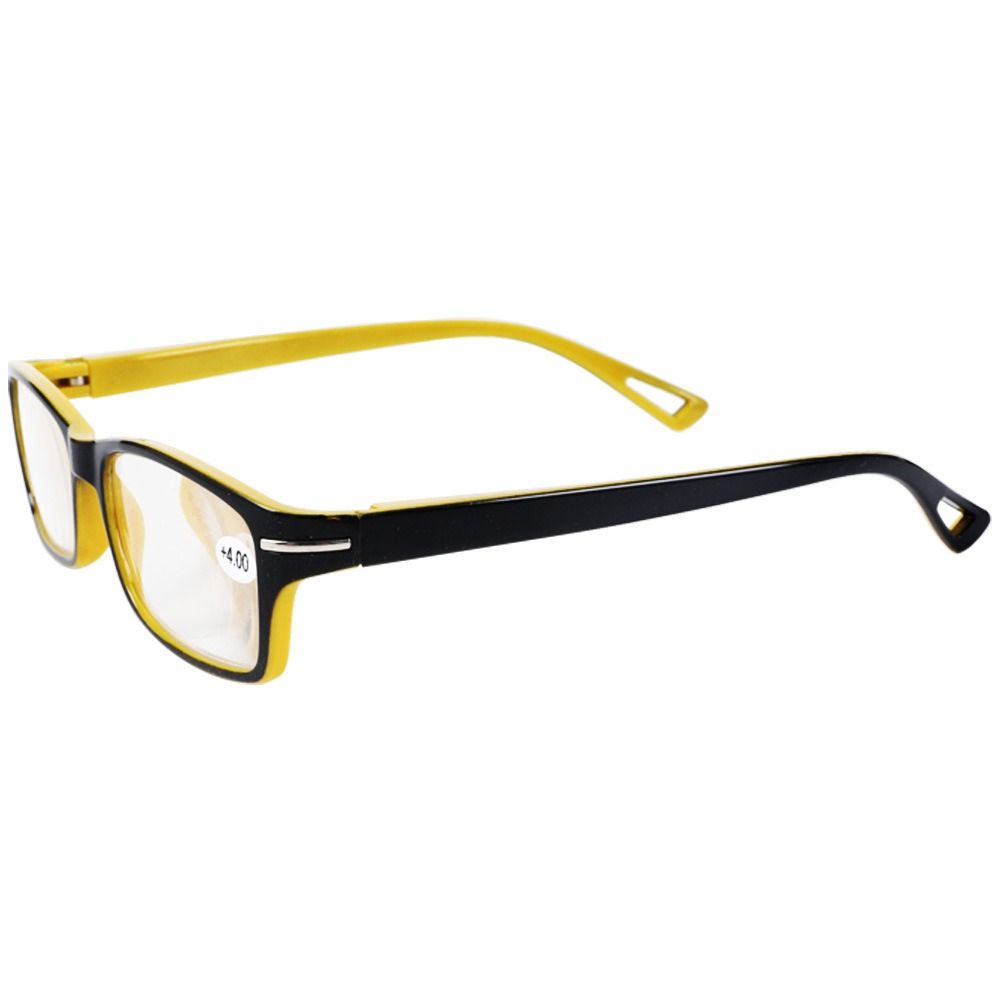 Art Craft Glasses - Retro PC แว่นตาอ่านหนังสือพลาสติกสีเหลืองสีดําสี่เหลี่ยมผืนผ้าแว่นตาสายตายาวแว่นตาตกแต่งแก้วธรรมดาแว่นตาผู้อ่าน