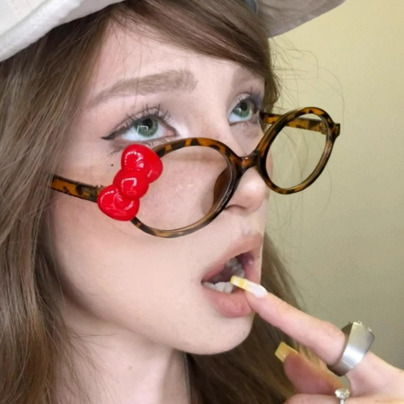 Y2K โบว์สีแดงแว่นตารูปไข่สีแดง - Art Craft Glasses บทวิจารณ์และราคา