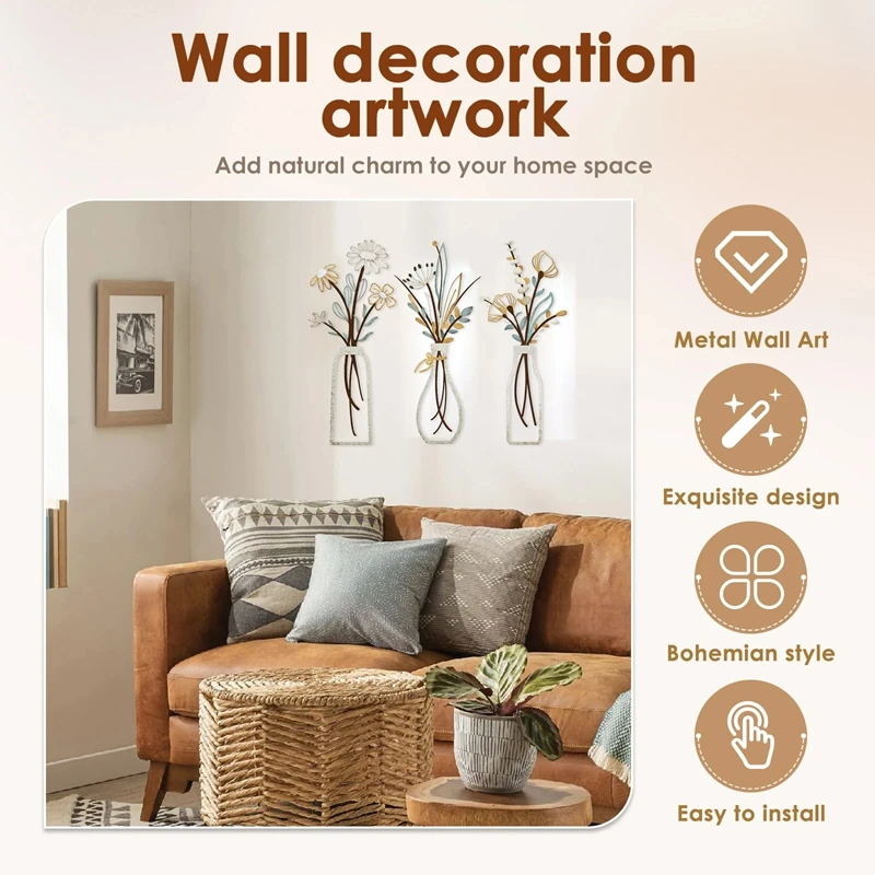 3 ชิ้น ดอกไม้โลหะ ตกแต่งผนัง ง - Art Craft Room บทวิจารณ์และราคา
